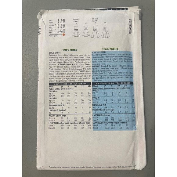 Y2K Butterick 4837 Sewing Pattern 12-14 Girls Sleeveless Dress Vintage UNCUT - Picture 3 of 6